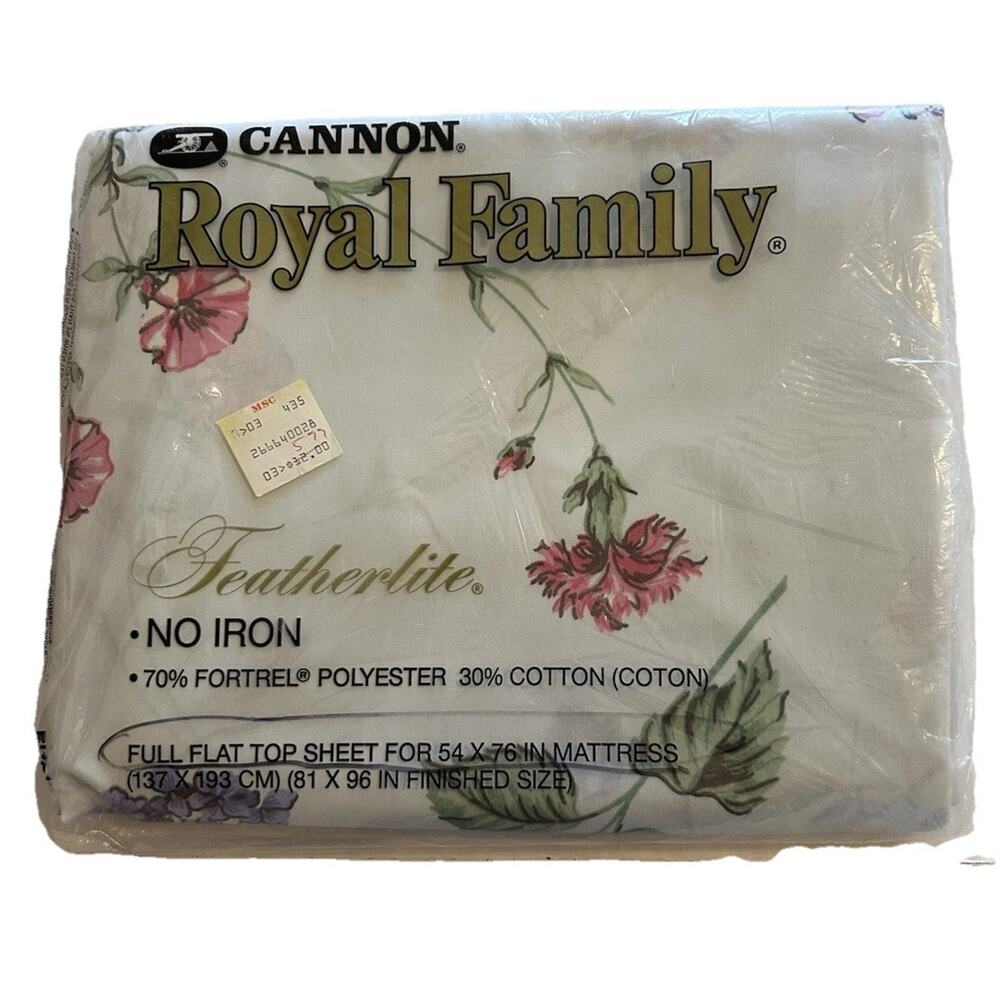 NOS‎ Sealed Vintage Cannon Royal Family White Floral FULL Flat Sheet 54x76 USA